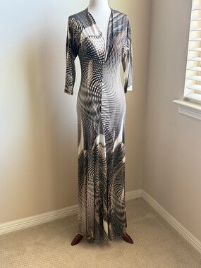 Vintage Frederick’s of Hollywood Bodycon Maxi Dress Y2K Optical Print Stretch”